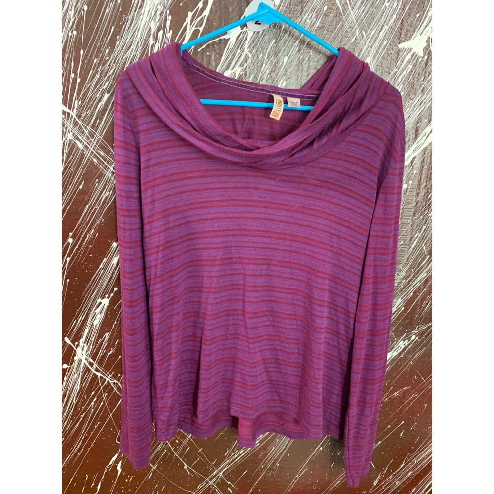 Route 66 Womens XL Purple Striped Cowl Neck Hooded Long Sleeve Knit Top